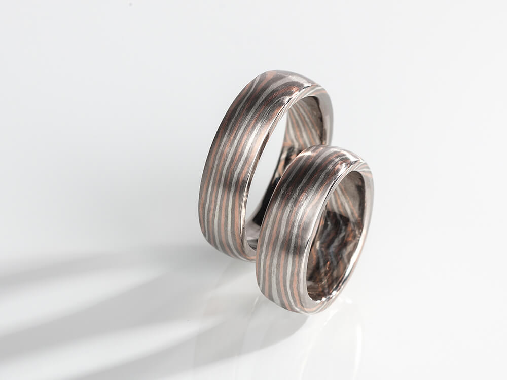 Nieuw 7 - Mokume Gane ring in roodgoud palladium en zilver